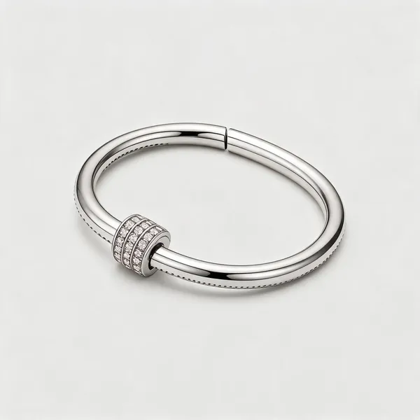Silver_Stainless_Steel_Crystal_Accent_Oval_Bracelet_For_Women