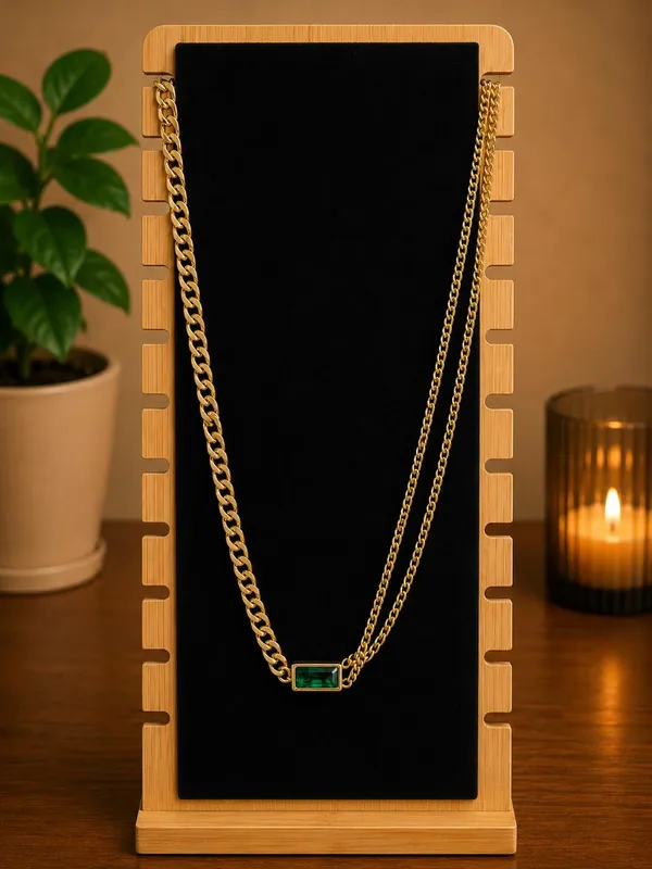 Gold_Tone_Double_Strand_Green_Pendant_Necklace_for_Women