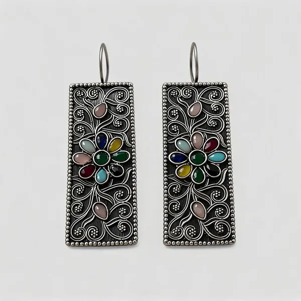 Silver_Replica_Multi_Coloured_Dangler_Earrings_For_Women