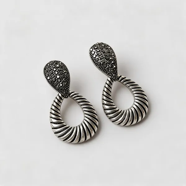 Silver_Stainless_Steel_Embellished_Drop_Earrings_For_Women