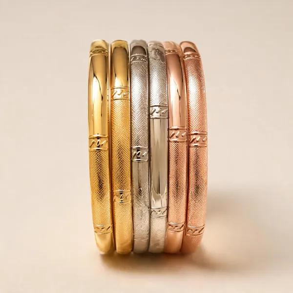 Gold_Silver_Rose_Gold_Stainless_Steel_Textured_Bangle_Set_For_Women