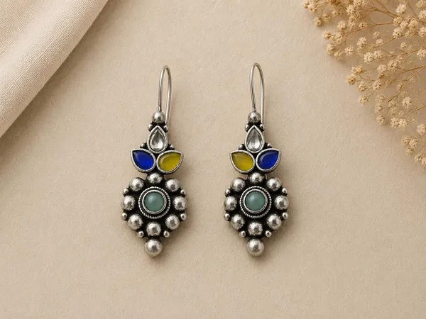 Blue_And_Yellow_Oxidized_Finish_Drop_Earrings_for_Women