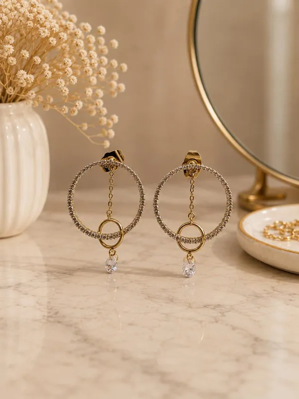 Gold_Tone_Circular_Drop_Earrings_for_Women