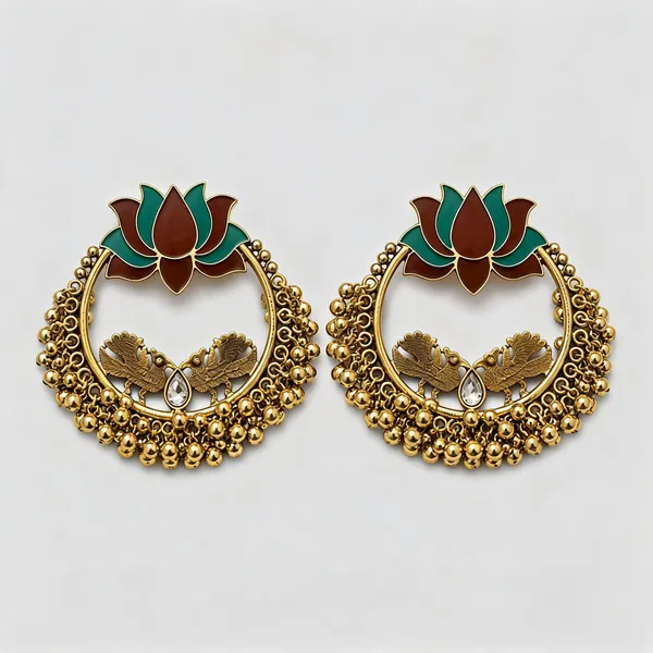 Gold_Stainless_Steel_Lotus_Jhumka_Earrings_For_Women