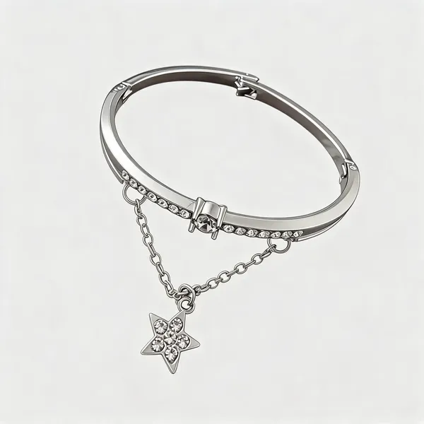 Silver_Stainless_Steel_Rhinestone_Star_Charm_Bracelet_For_Women