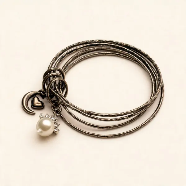 Silver_Stainless_Steel_Pearl_Charm_Bangle_Set_For_Women
