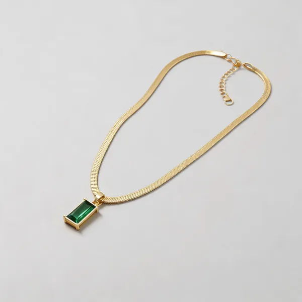 Gold_Stainless_Steel_Green_Pendant_Necklace_For_Women