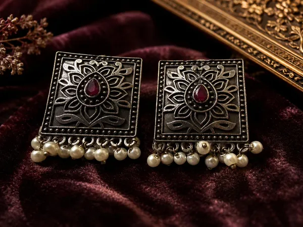 Silver-Tone_Floral_Square_Earrings_for_Women