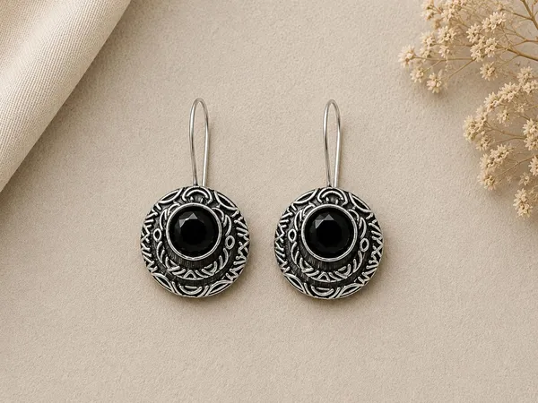 Silver_Oxidised_Round_Drop_Earrings_for_Women