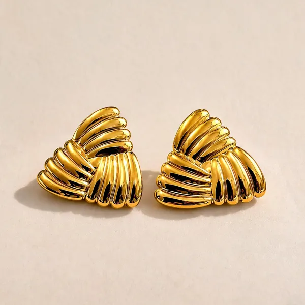 Gold_Stainless_Steel_Ribbed_Fan_Earrings_For_Women