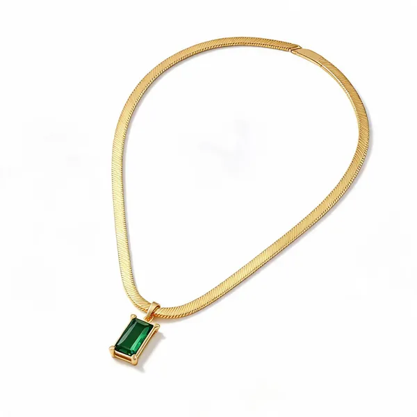 Gold_Stainless_Steel_Green_Pendant_Necklace_For_Women