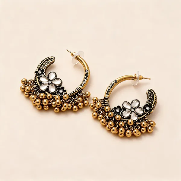 Gold_Stainless_Steel_Floral_Beaded_Hoop_Earrings_For_Women