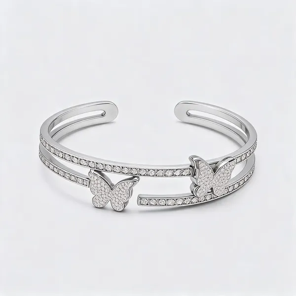 Silver_Stainless_Steel_Butterfly_Embellished_Cuff_Bracelet_For_Women