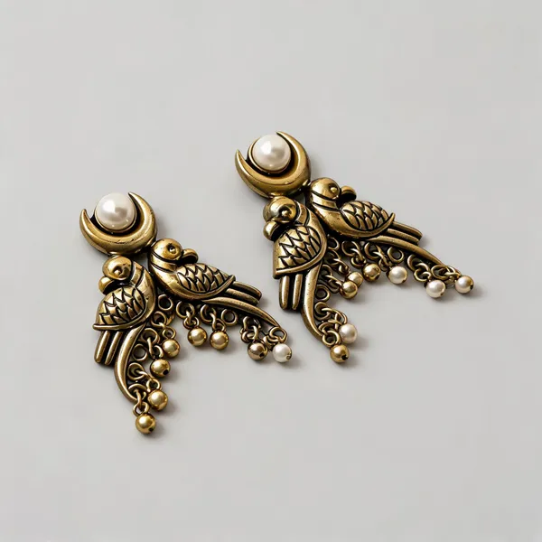 Gold_Stainless_Steel_Peacock_Pearl_Drop_Earrings_For_Women