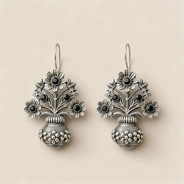 Silver_Stainless_Steel_Floral_Jhumka_Earrings_For_Women
