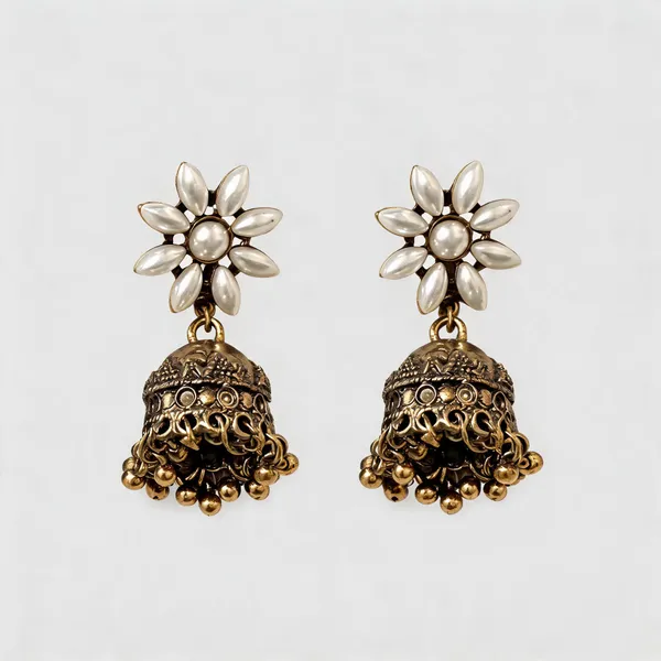Gold_Stainless_Steel_Pearl_Floral_Jhumka_Earrings_For_Women
