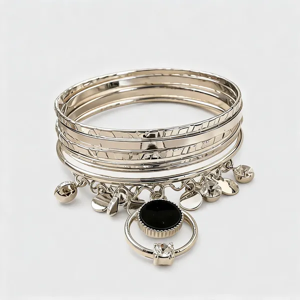 Silver_Stainless_Steel_Charm_Bangle_Bracelet_Set_For_Women