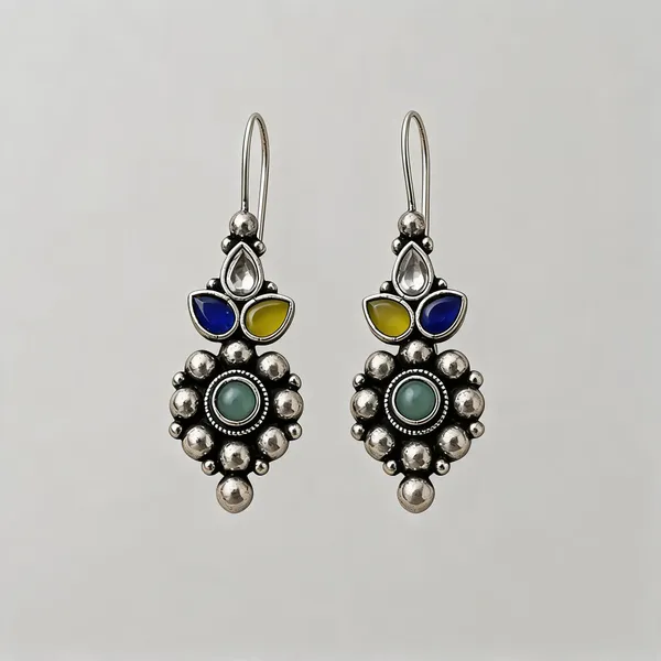 Silver_Replica_Multi_Coloured_Drop_Earrings_For_Women
