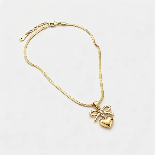 Gold_Stainless_Steel_Bow_Heart_Pendant_Necklace_For_Women