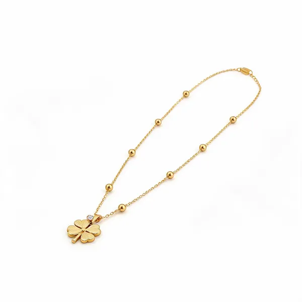 Gold_Stainless_Steel_Beaded_Floral_Pendant_Necklace_For_Women