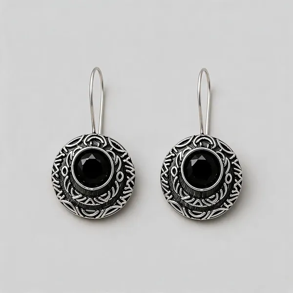 Silver_Stainless_Steel_Oxidised_Round_Drop_Earrings_For_Women