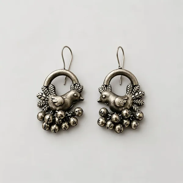 Silver_Stainless_Steel_Oxidized_Bird_Motif_Jhumka_Earrings_For_Women