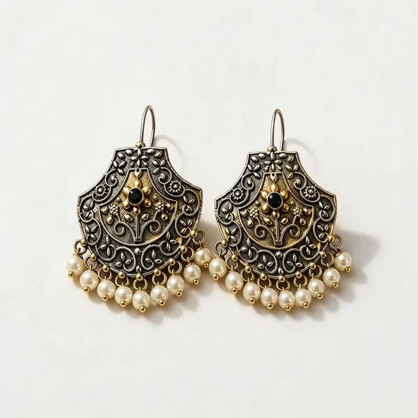 Silver_Stainless_Steel_Antique_Pearl_Drop_Jhumka_Earrings_For_Women