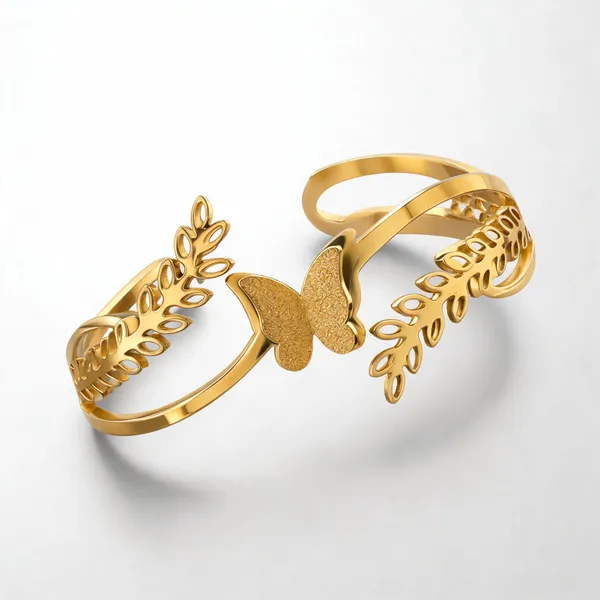 Gold_Stainless_Steel_Butterfly_Leaf_Bangle_For_Women