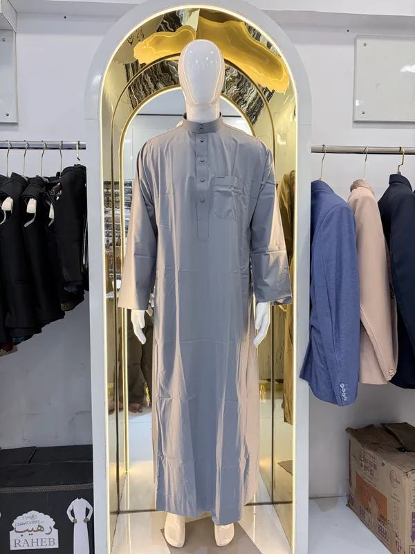 Grey_Al_Aseel_Double_Collar_Kali_Raheb_Thobe_For_Men