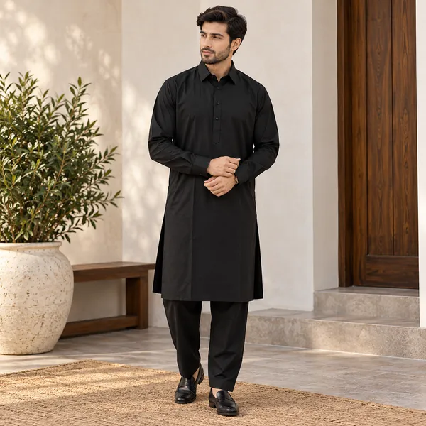 Black_Cotton_Kurta_Shalwar_For_Men