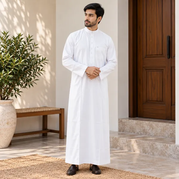White_Al_Aseel_Double_Collar_Kali_Thobe_For_Men