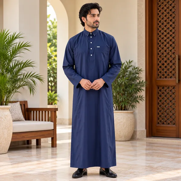 Blue_Tr_Fabric_Double_Collar_Kali_Raheb_Thobe_For_Men