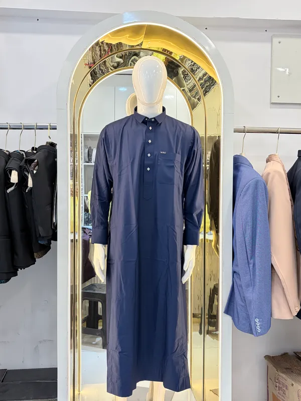 Blue_Tr_Fabric_Double_Collar_Kali_Raheb_Thobe_For_Men