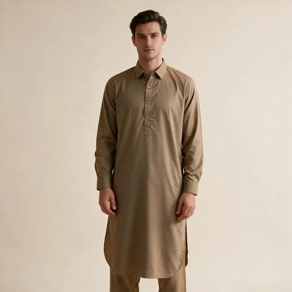 Brown_Cotton_Kurta_Shalwar_For_Men