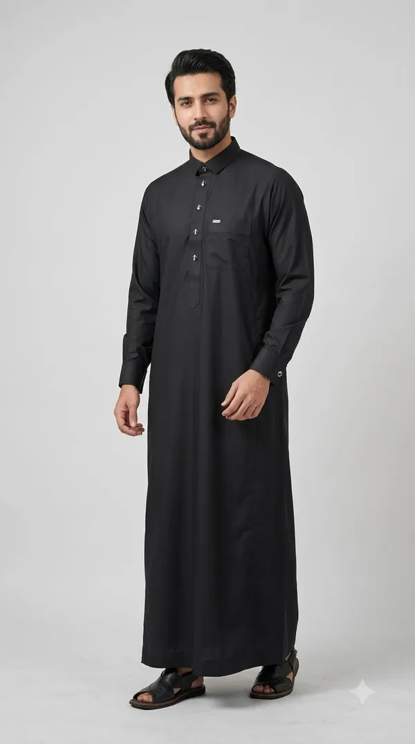 Black_Al_Aseel__double_Collar_cuff_&_Kali_Thobe_For_Men