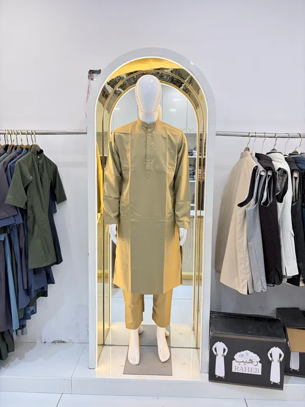 Beige_Cotton_Kurta_Shalwar_For_Men