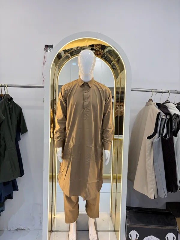 Brown_Cotton_Kurta_Shalwar_For_Men