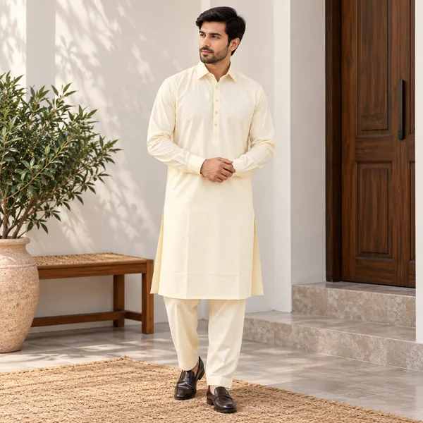Beige_Cotton_Kurta_Shalwar_For_Men