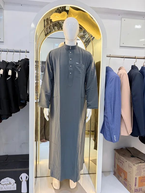 Grey_Al_Aseel_Double_Collar_Kali_Raheb_Thobe_For_Men