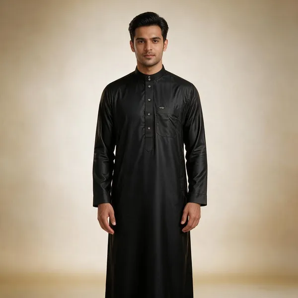 Black_Al_Aseel_Fabric_Double_Collar_Kali_Raheb_Thobe_For_Men