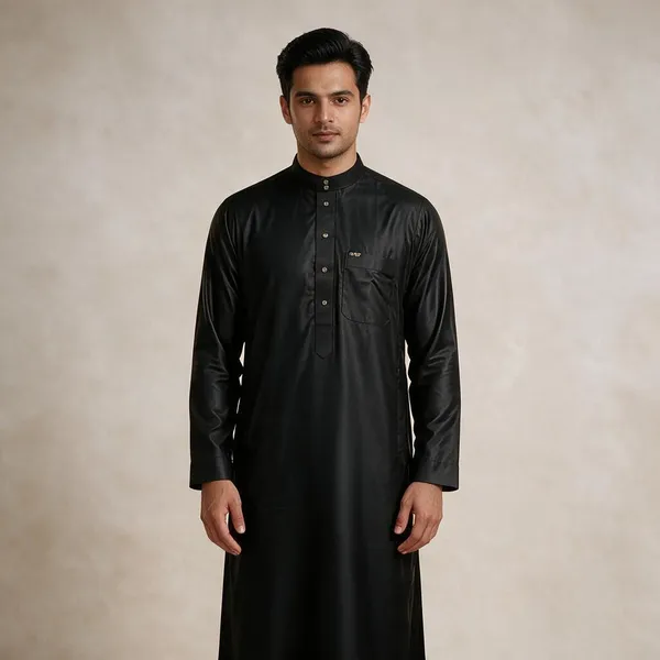 Black_Al_Aseel_Fabric_Double_Collar_Kali_Raheb_Thobe_For_Men