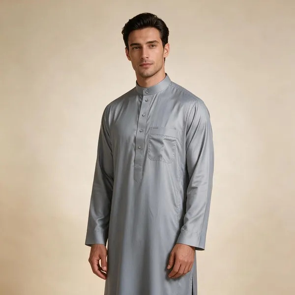 Grey_Al_Aseel_Double_Collar_Kali_Raheb_Thobe_For_Men