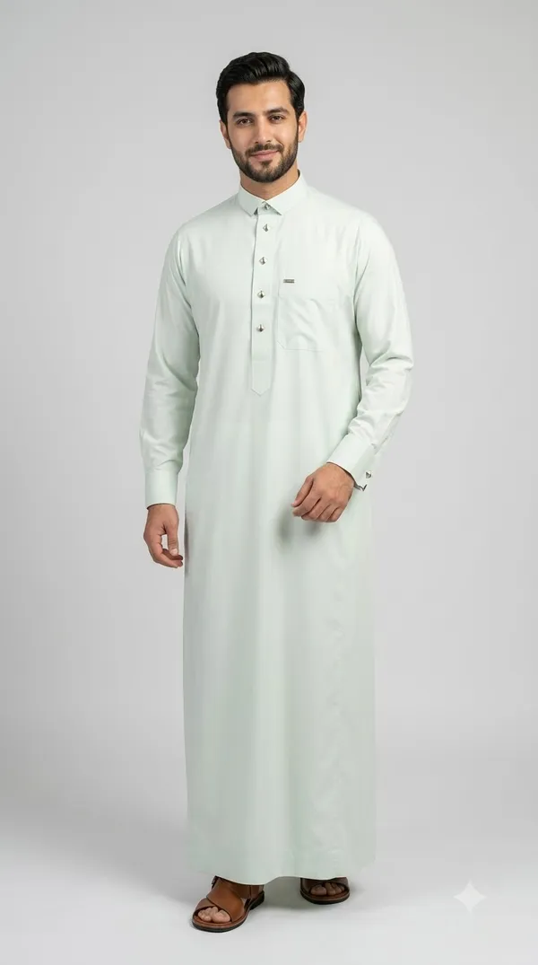 Mint_blue_Al_Aseel__double_Collar_cuff_&_Kali_Thobe_For_Men