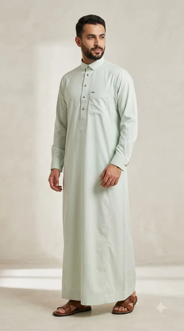 Mint_blue_Al_Aseel__double_Collar_cuff_&_Kali_Thobe_For_Men