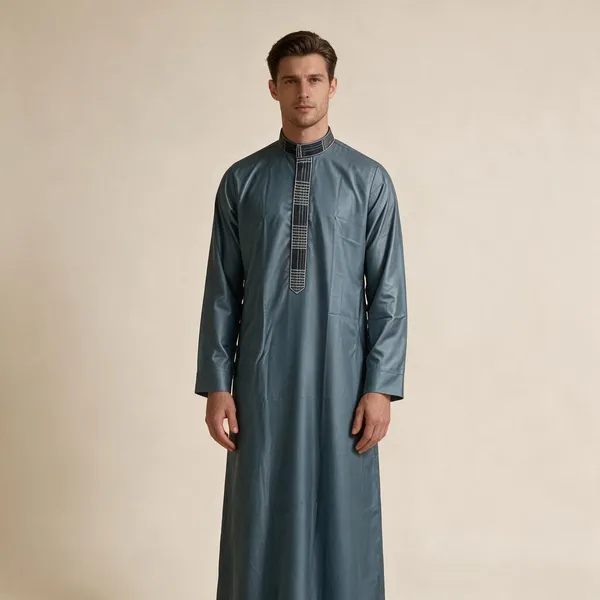 Blue_Tr_Fabric_Regular_Embroidery_Thobe_For_Men