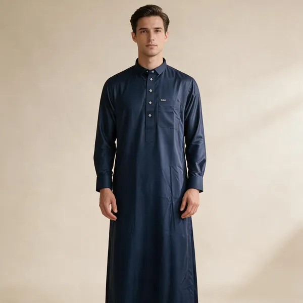 Blue_Tr_Fabric_Double_Collar_Kali_Raheb_Thobe_For_Men