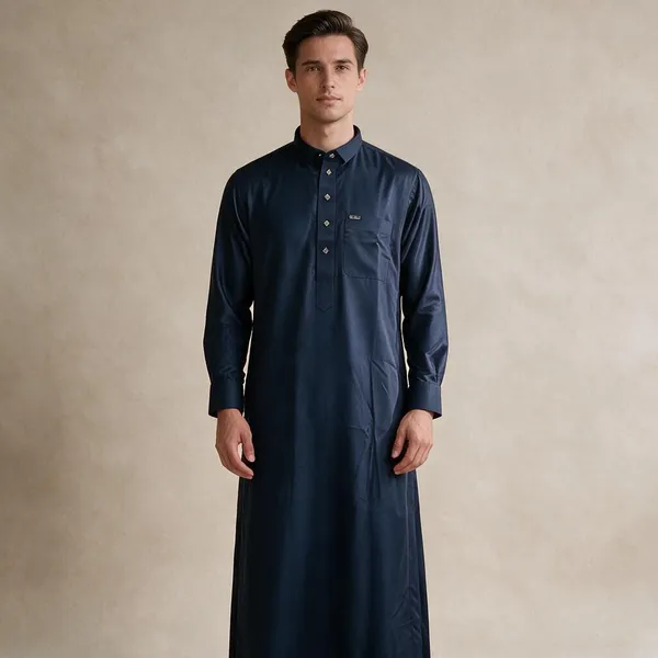 Blue_Tr_Fabric_Double_Collar_Kali_Raheb_Thobe_For_Men