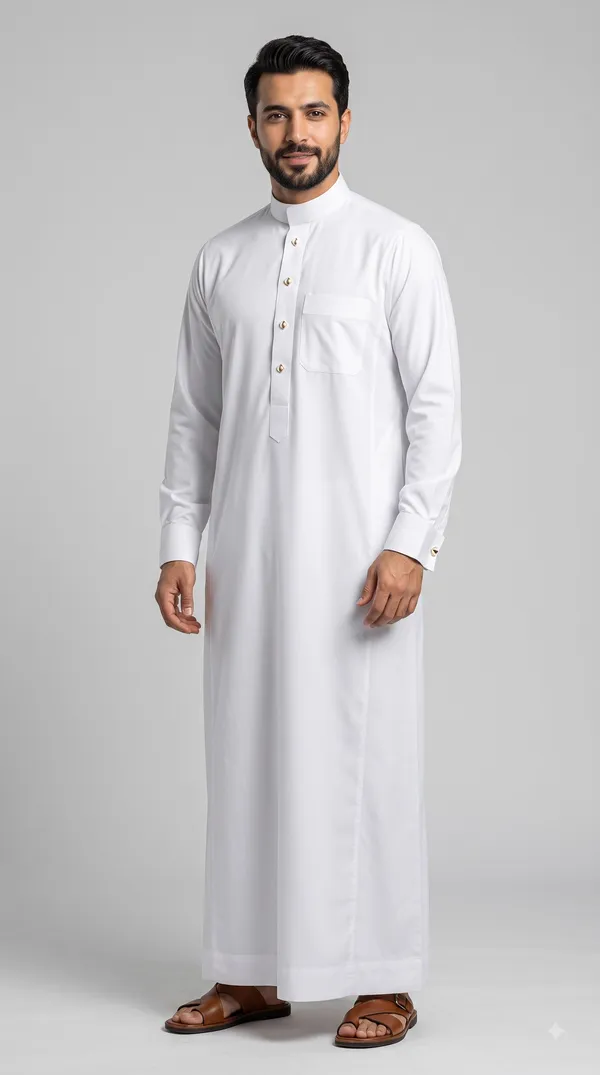 White_Al_Aseel__double_Collar_cuff_&_Kali_Thobe_For_Men