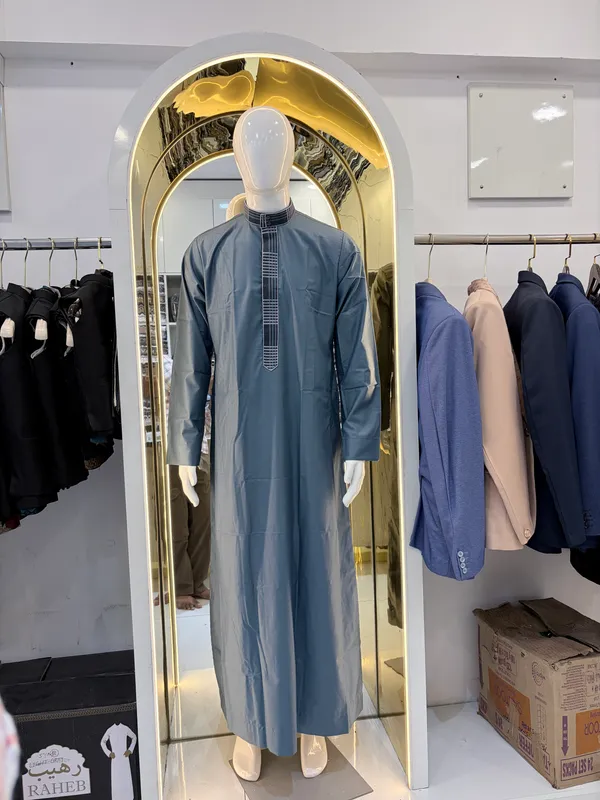 Blue_Tr_Fabric_Regular_Embroidery_Thobe_For_Men