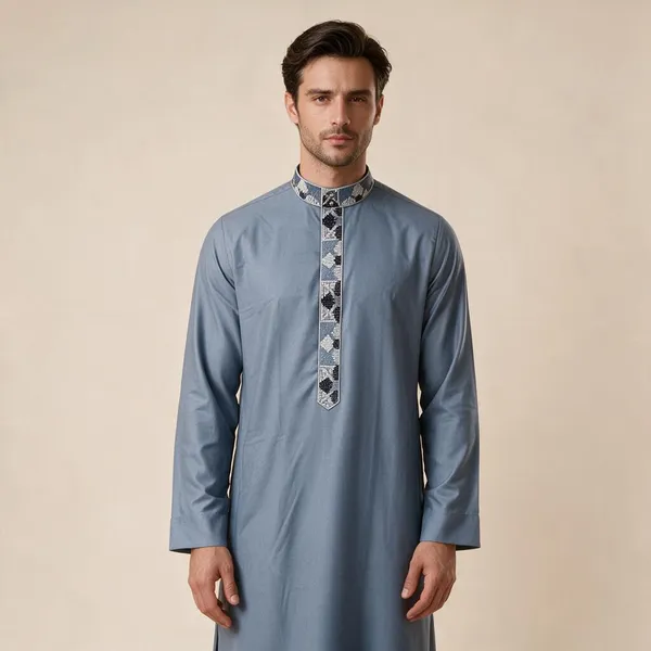 Blue_Tr_Fabric_Regular_Embroidery_Thobe_For_Men